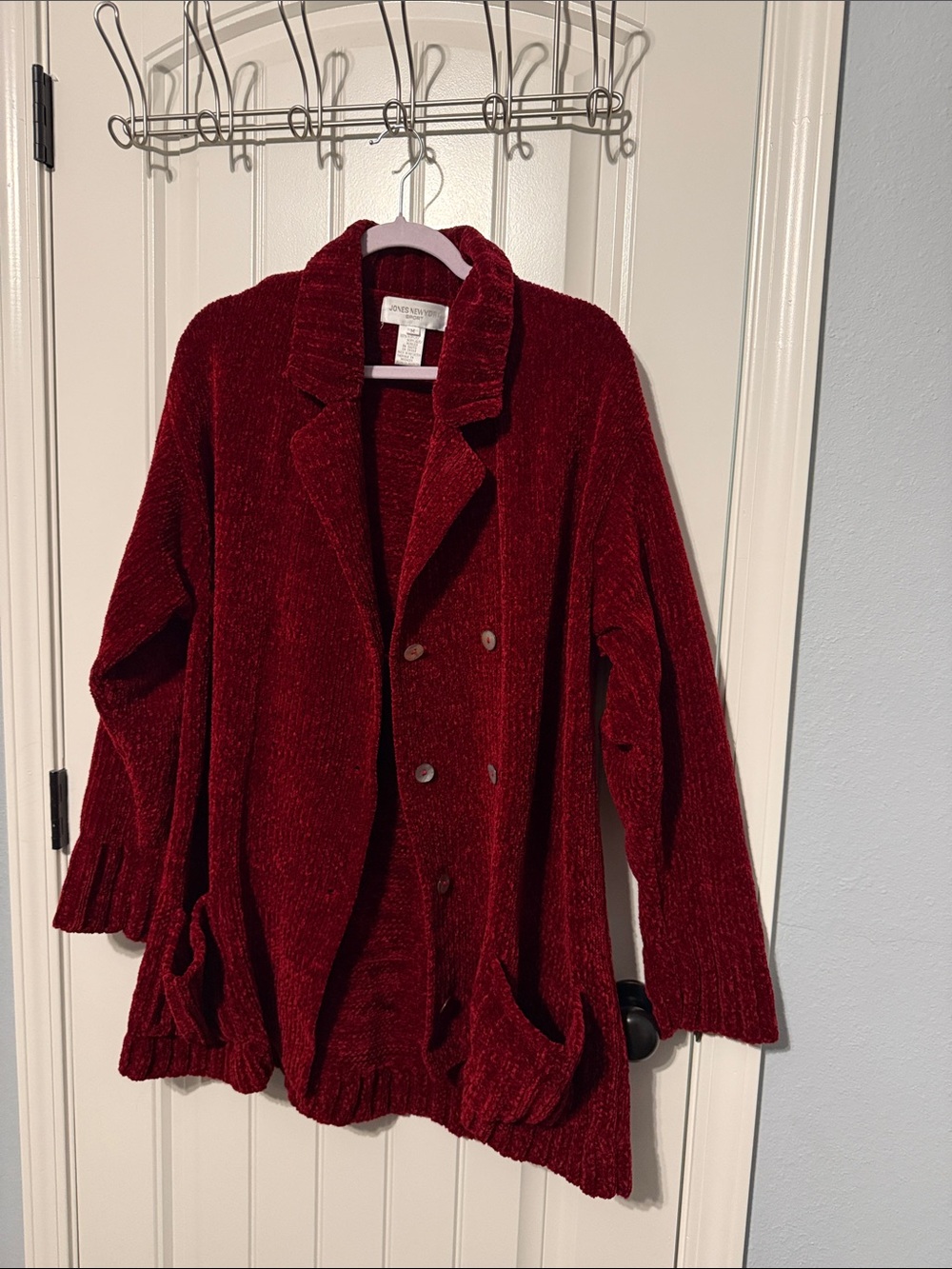 Jones New York Women's Deep Red Plush Double-Breasted Jacket